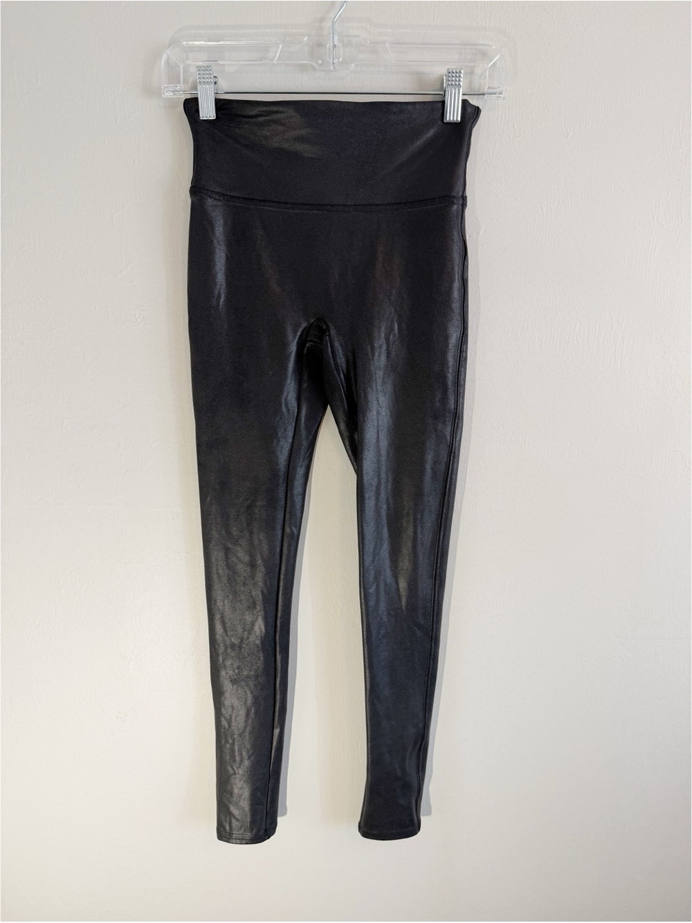 SPANX Women’s Black Stretch Faux Leather High Rise Ankle Leggings Size SP